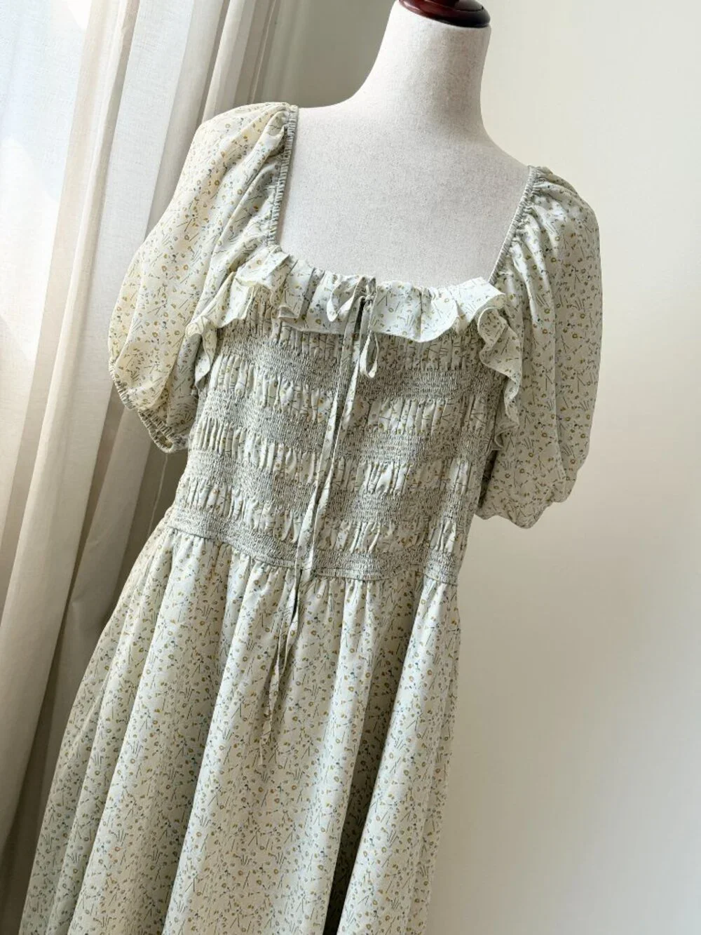 Ivy City Co Floral Smocked Midi Dress 2X Cream Puff Sleeve Ruffle Cottagecore